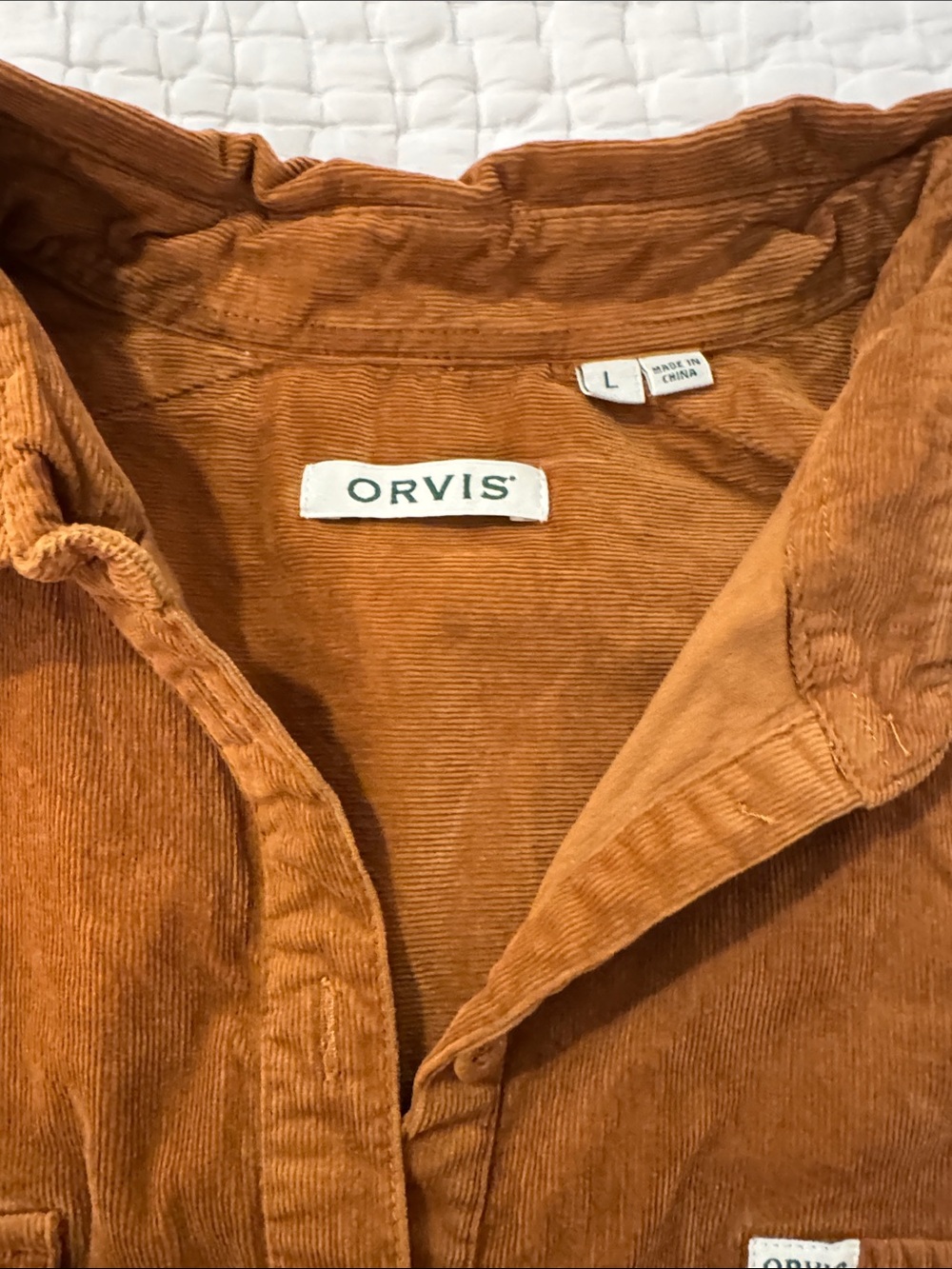Orvis Corduroy Button-Up Popover Shirt in Brown Size L Worn Once